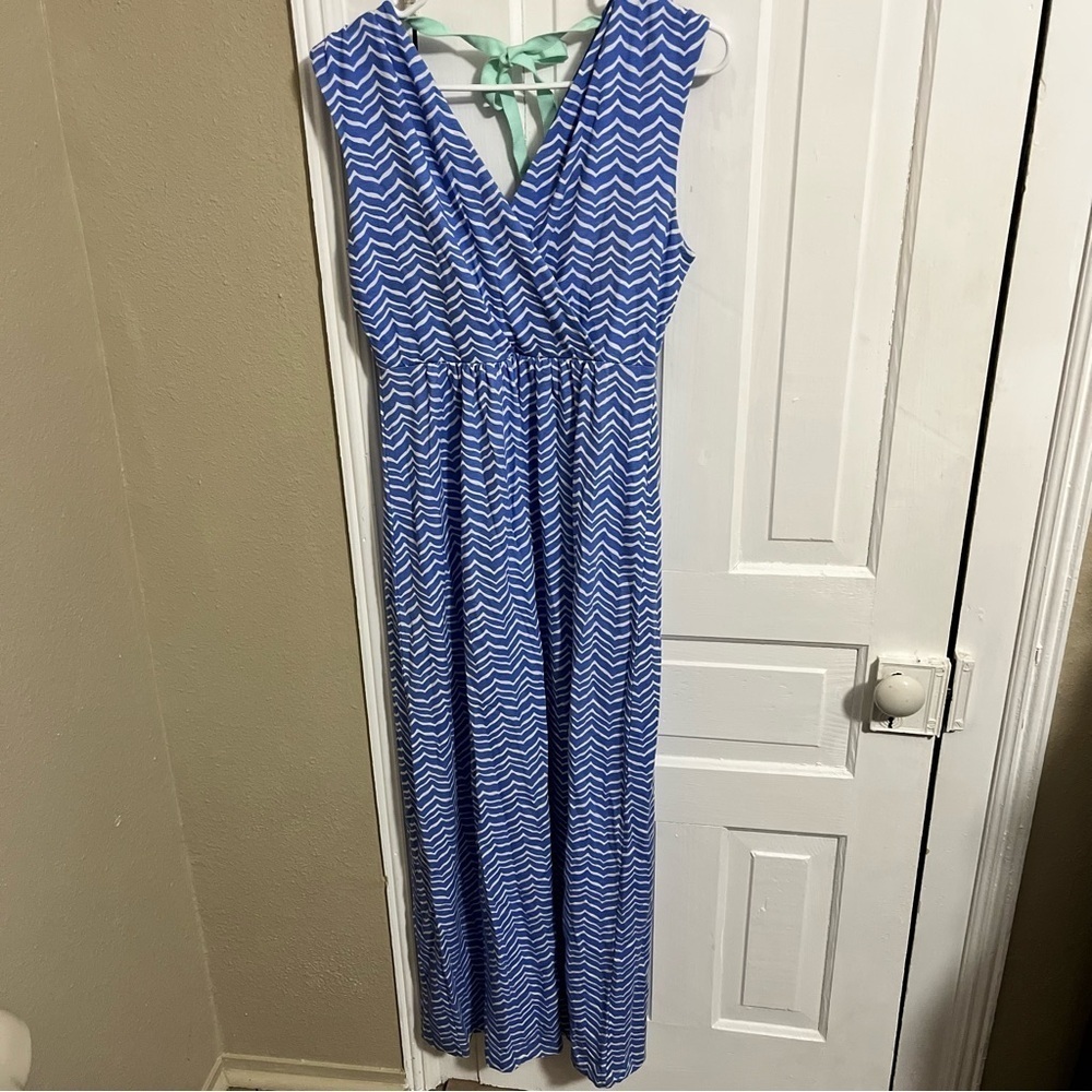 Vineyard Vines Blue and White Zigzag Maxi Dress